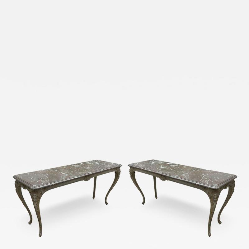 Pair Of Regence Style Cast Iron Marble Top Tables