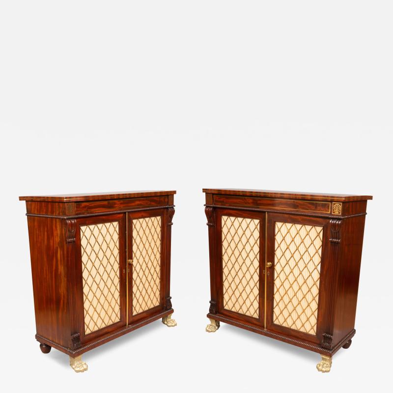 Pair Of Regency Mahogany And Brass Inlaid Credenzas From Westport House Ireland