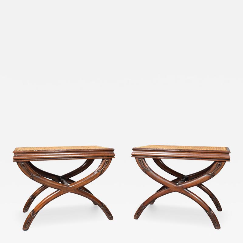 Pair Of Regency Mahogany And Caned Benches