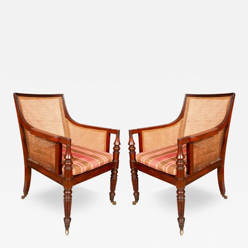 Pair Of Regency Mahogany Caned Armchairs