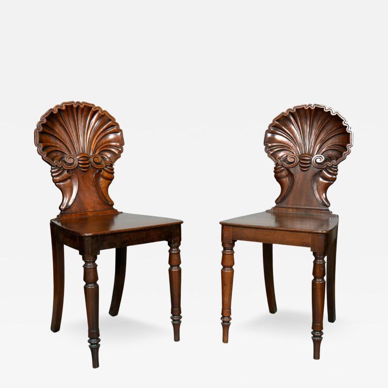 Pair Of Regency Mahogany Shell Back Hall Chairs