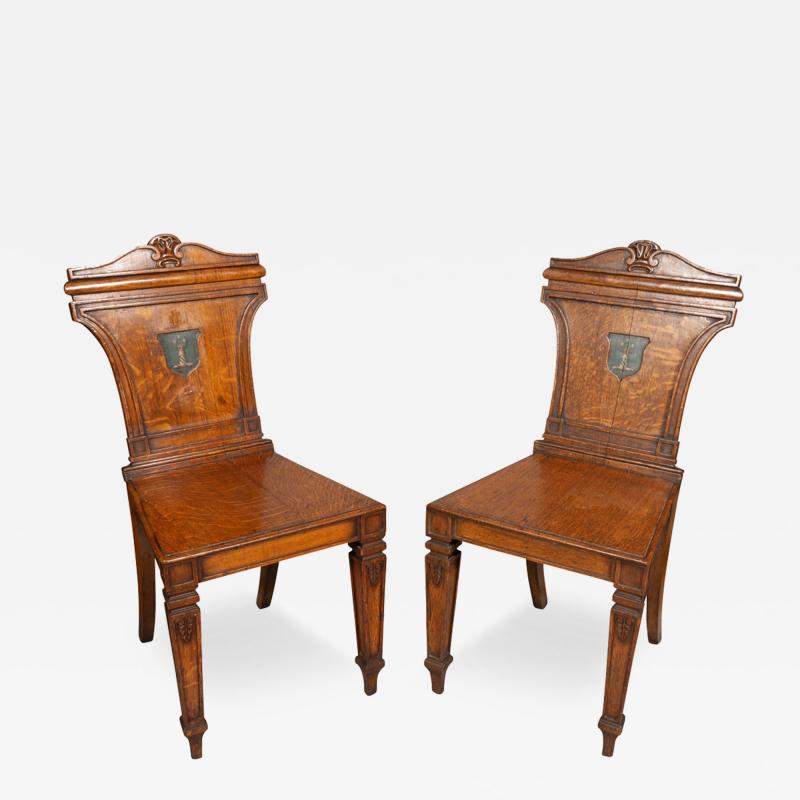 Pair Of Regency Oak Hall Chairs