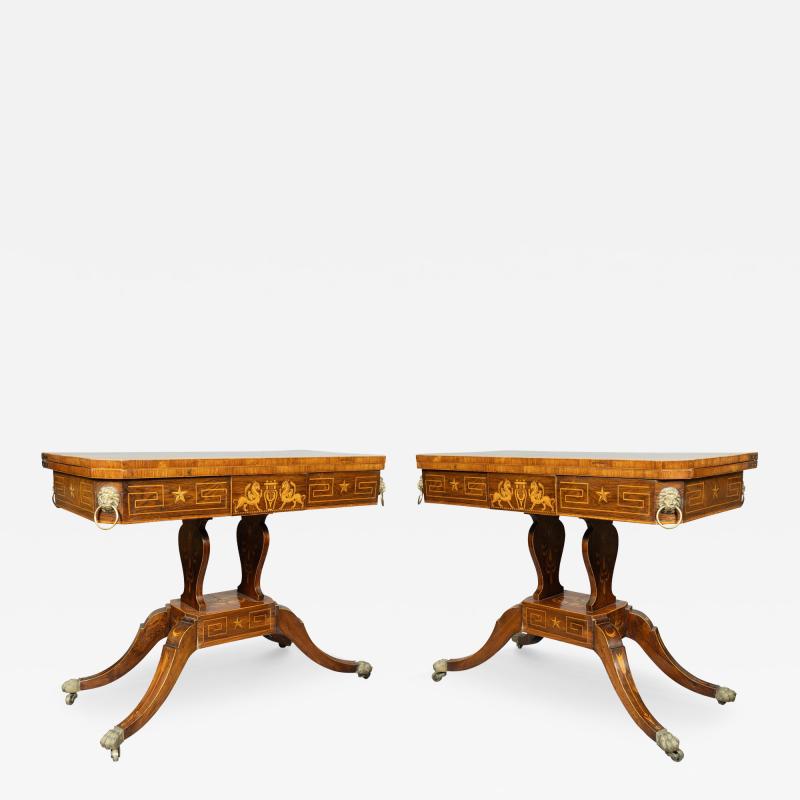 Pair Of Regency Rosewood And Boxwood Inlaid Games Tables