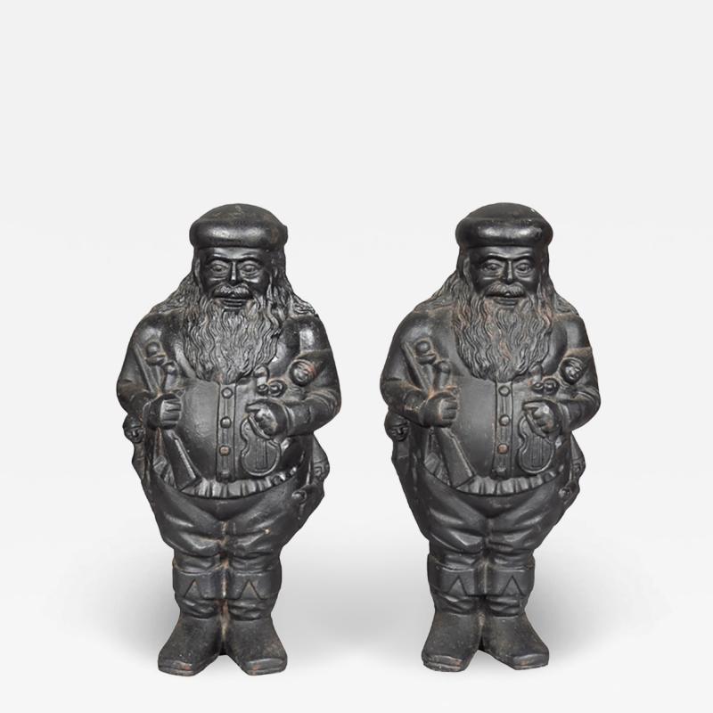 Pair Of St Nicholas Cast Iron Andirons