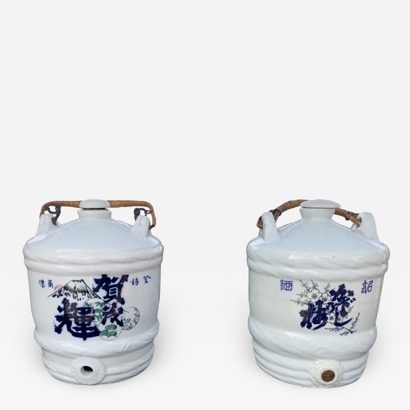 Pair Of Traditional Porcelain Sake Jugs