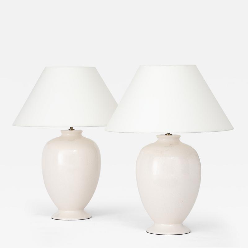 Pair Off White Ceramic Craackle Lamps France Italy c 1970