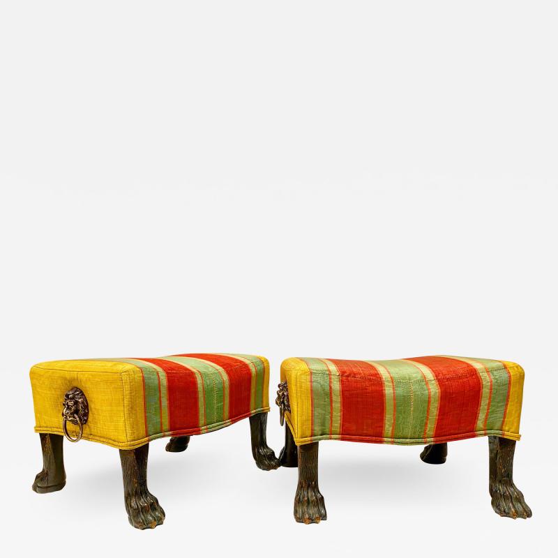 Pair Regency Hairy Paw Foot Stools