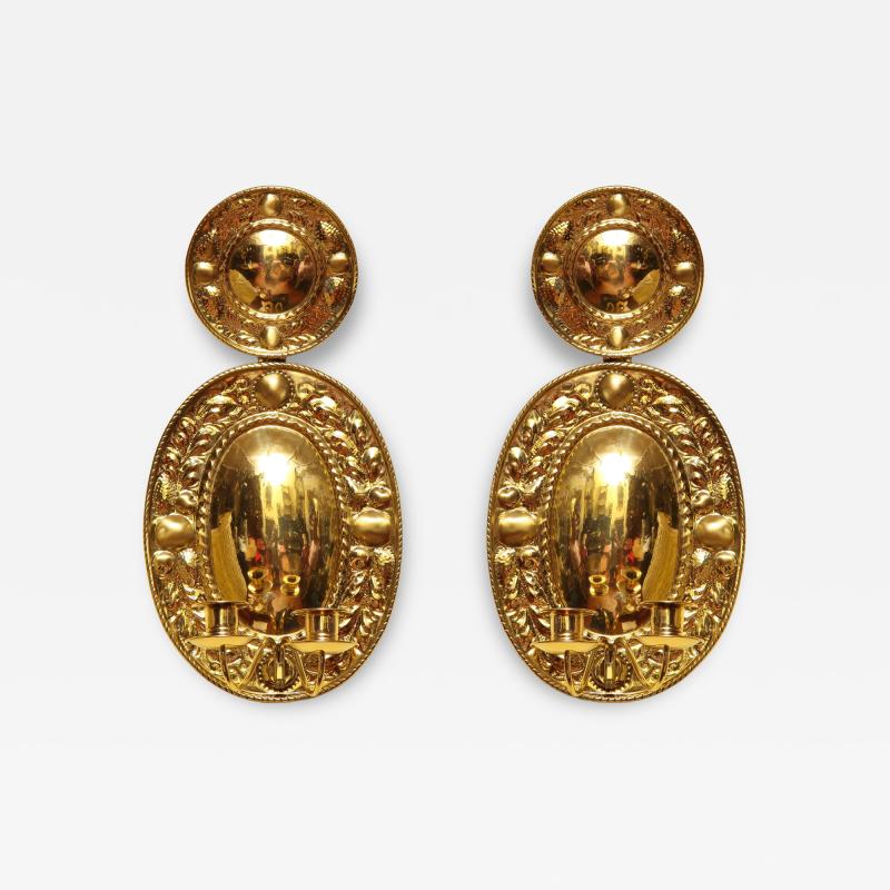 Pair Round Top Brass Sconces
