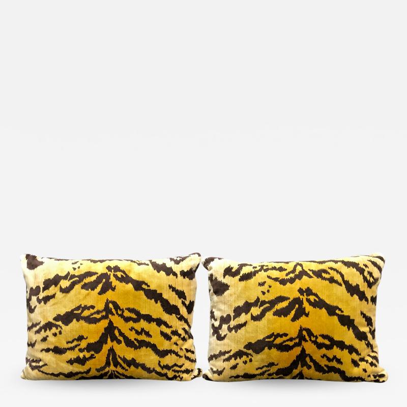 Pair Scalamandre Le Tigre Silk Velvet Pillows