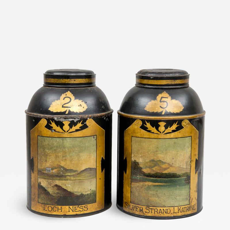 Pair Scottish Tole Tea Canisters Circa 1850