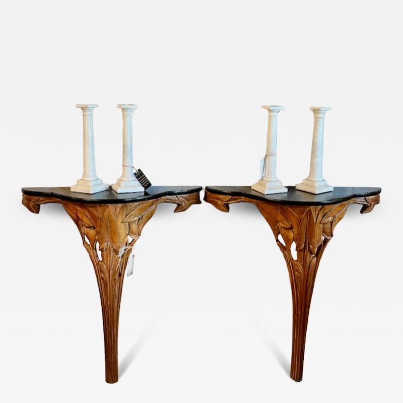 Pair Serge Roche Style Carved Wood Consoles