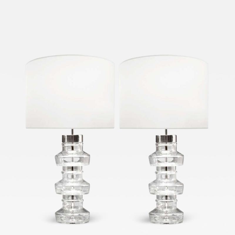 Pair Swedish Mid Century Modern Translucent Clear Glass Table or Desk Lamps