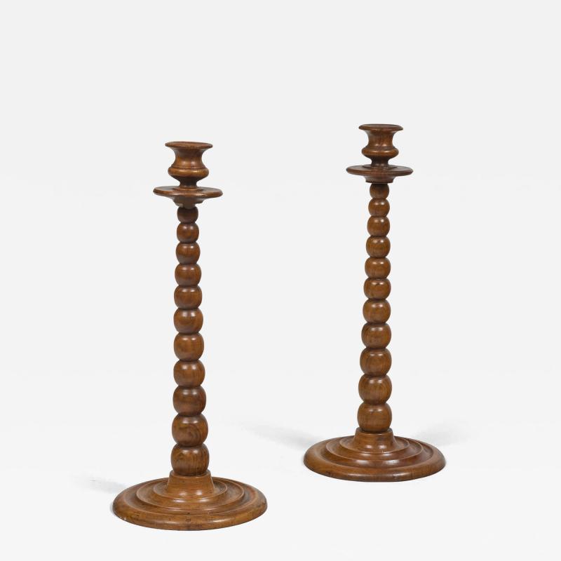 Pair Tall Bobbin Turned Walnut Candlesticks