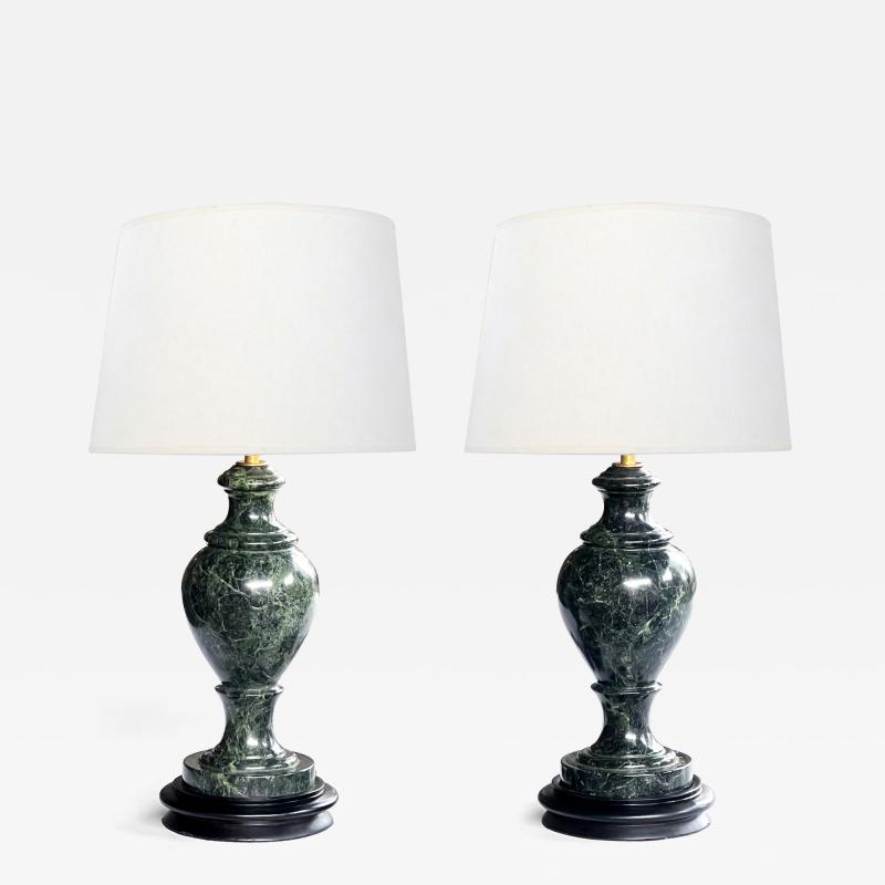 Pair Vintage Italian Baluster form Verde Antico Marble Lamps