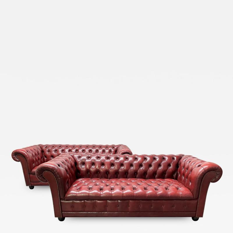 Pair Vintage Tufted Leather Chesterfield Sofas