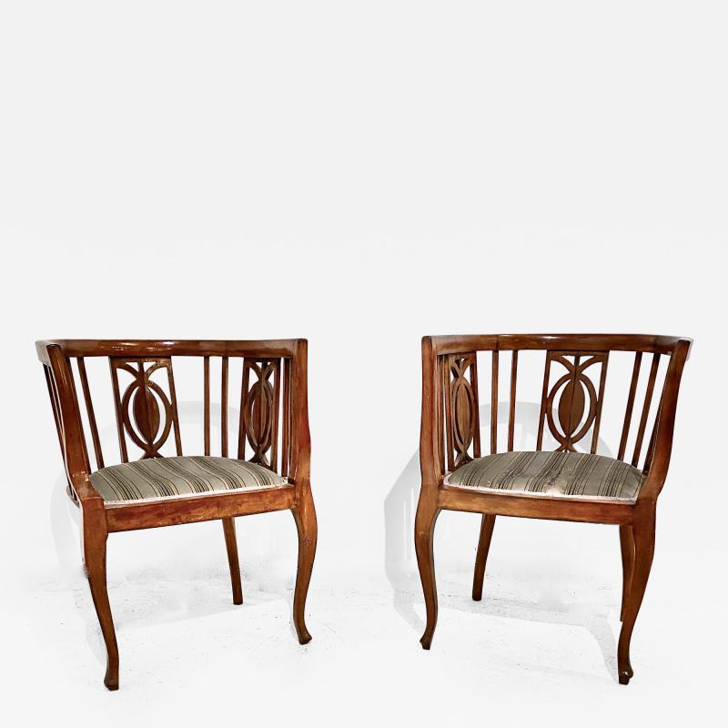 Pair Walnut Biedermeier Barrel Back Chairs