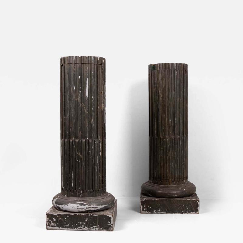 Pair early 20th century carved wood columns with storage