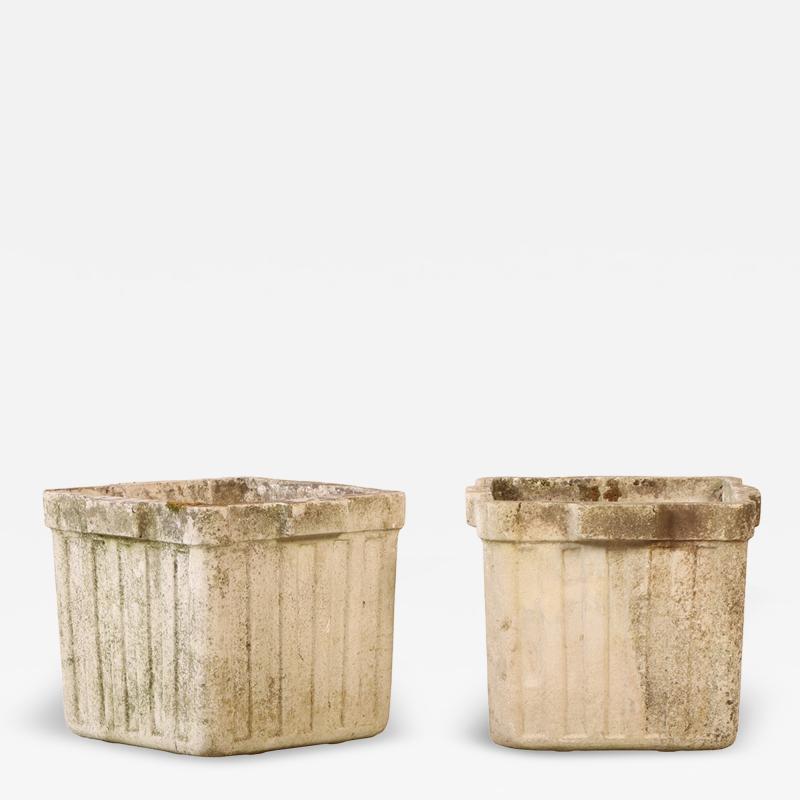 Pair of 14 Square Ribbed Garden Planters