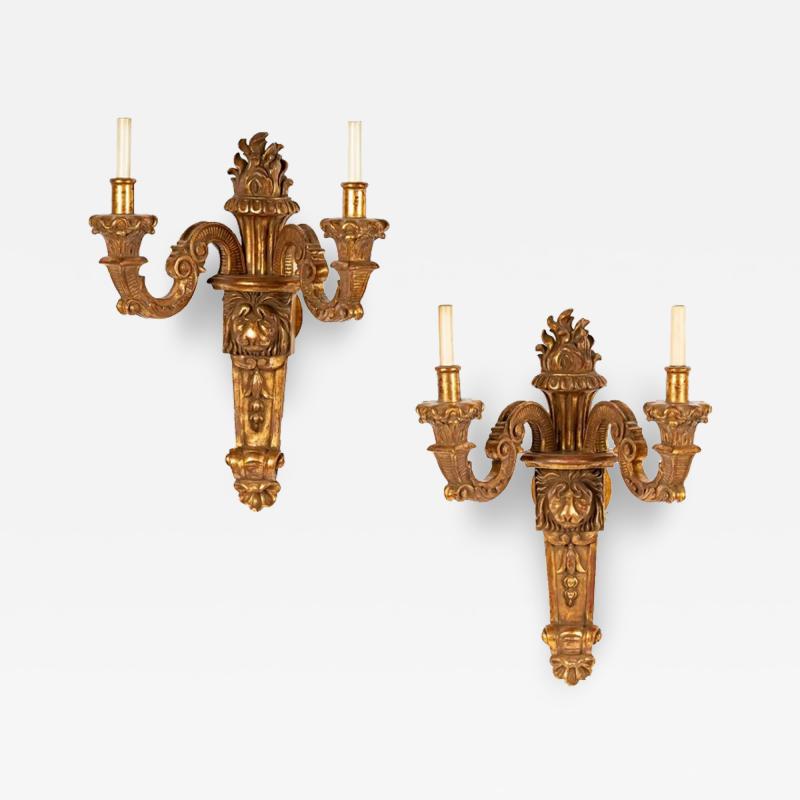 Pair of 18th C Style Italian Giltwood Regency Light Wall Sconces