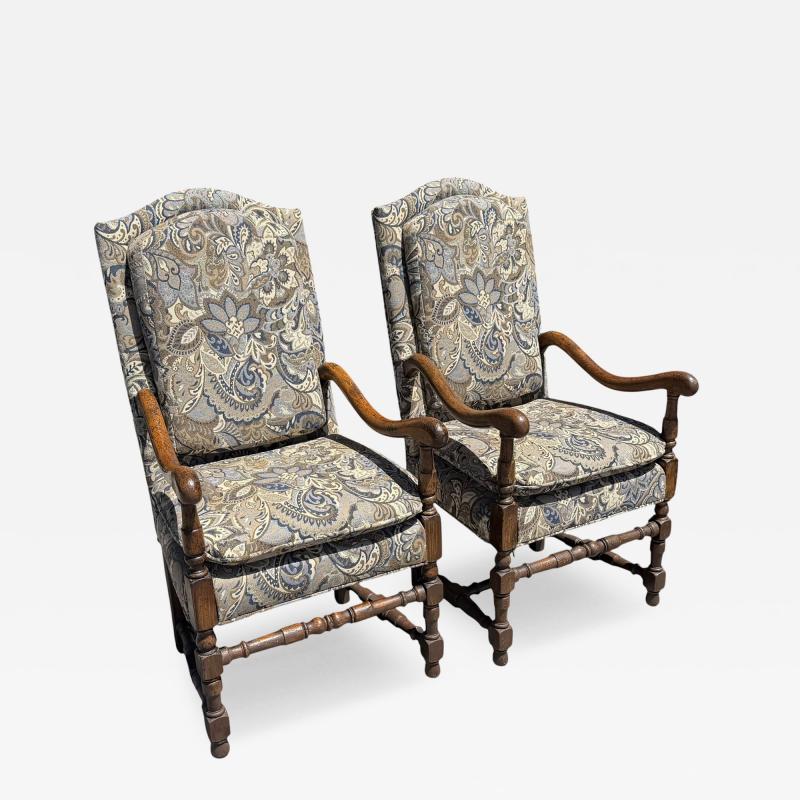 Pair of 18th C Style Spanish Colonial Armchairs W Ralph Lauren Paisley Fabric