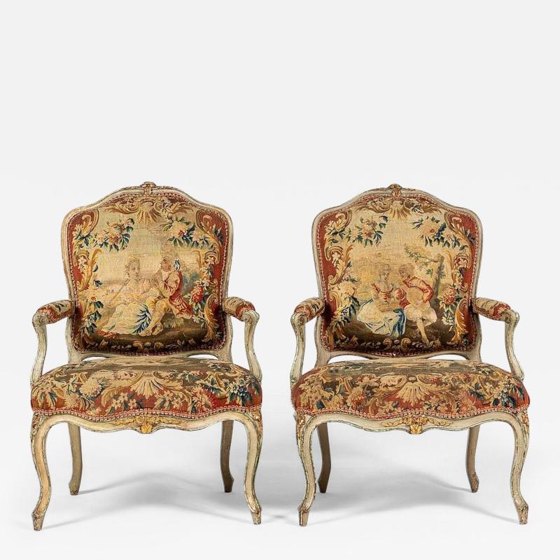 Pair of 18th Century French Abusson Tapestry Chairs