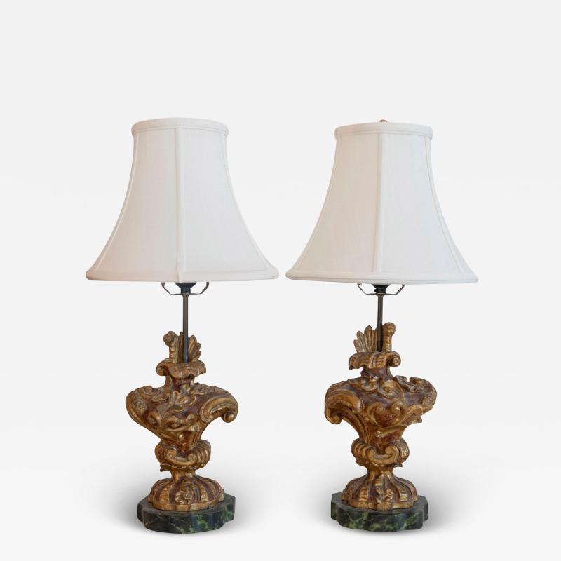 Pair of 18th Century French Giltwood Fragment Table Lamps