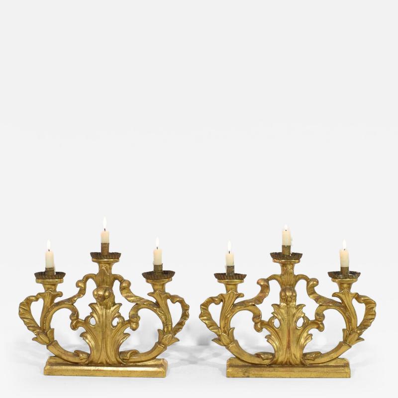 Pair of 18th Century Italian Carved Giltwood Baroque Candleholders