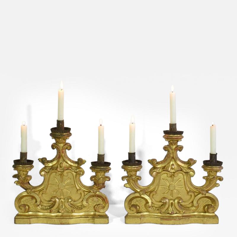 Pair of 18th Century Italian Carved Giltwood Baroque Candleholders