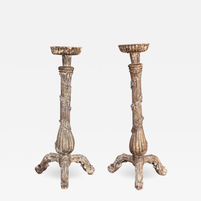 Pair of 18th Century Large Carved Candlesticks