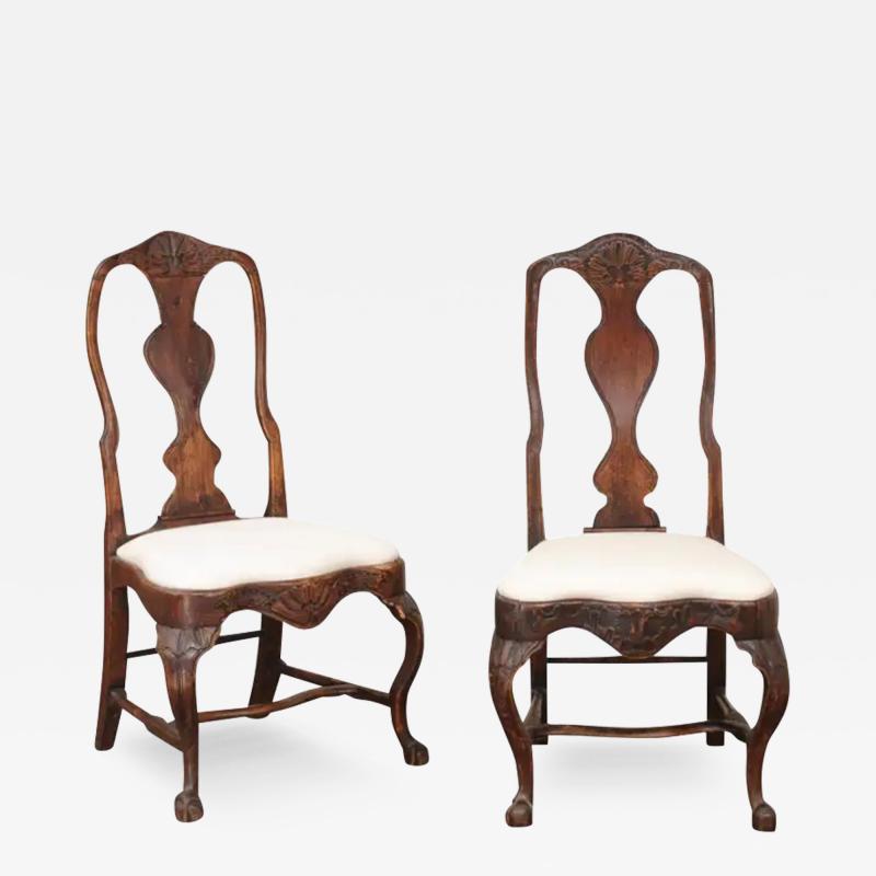 Pair of 18th Century Swedish Rococo Walnut Side Chairs