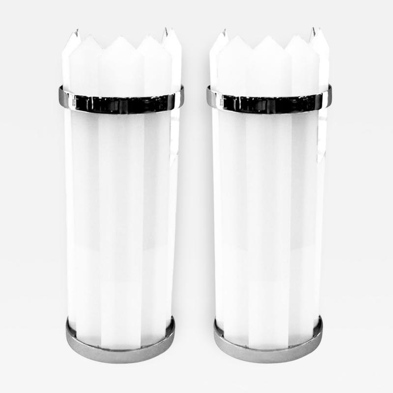 Pair of 1930s American Art Deco Theater Sconces with White Glass Inserts