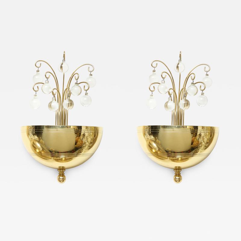 Pair of 1940s Art Deco Crystal Ball Sconces 