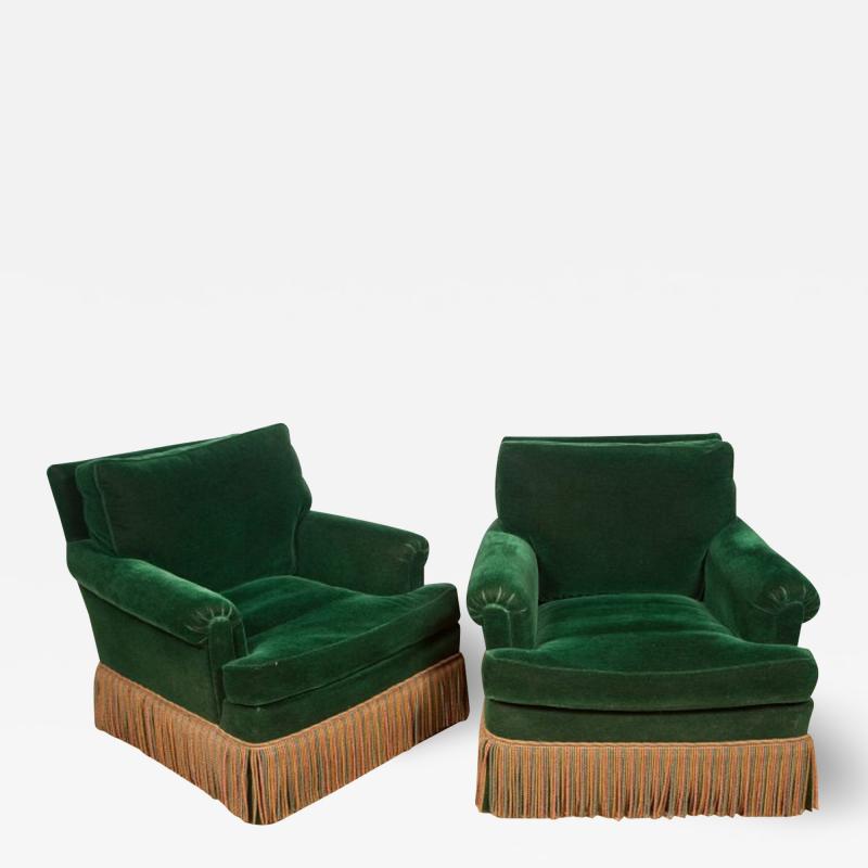 Pair of 1940s Art Deco Velvet Upholstered Lounge Chairs