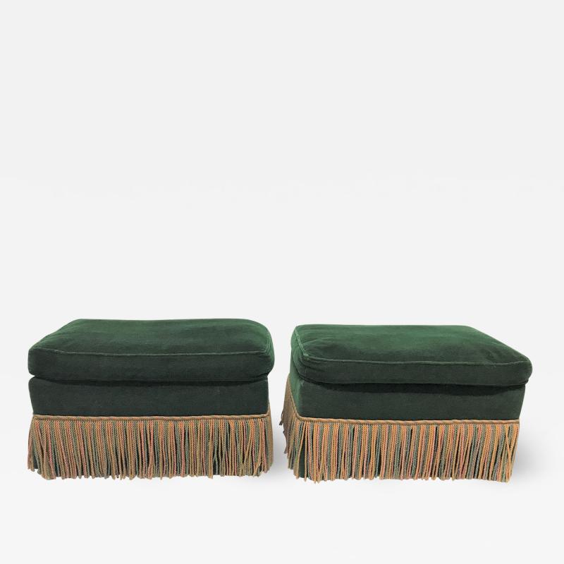 Pair of 1940s Art Deco Velvet Upholstered Ottomans