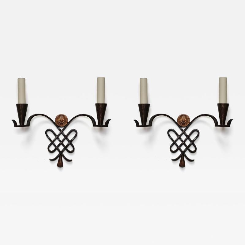 Pair of 1940s wrought iron wall lights France