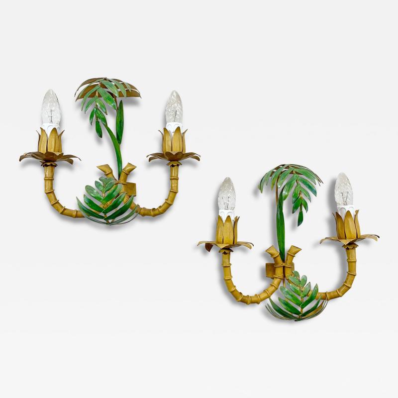 Pair of 1950 s Faux Bamboo Leaf Italian Wall Lights