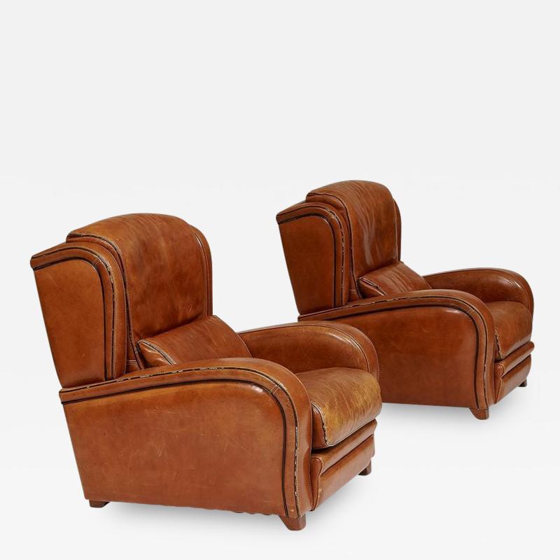 Pair of 1950s French Leather Lounge Chairs