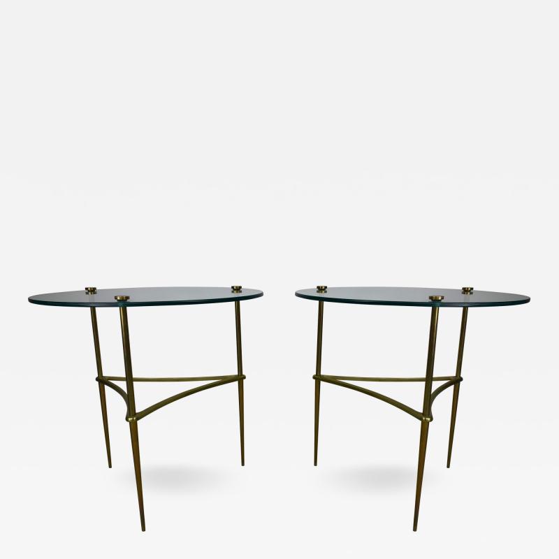 Pair of 1950s Italian Solid Brass and Tempered Glass End Tables