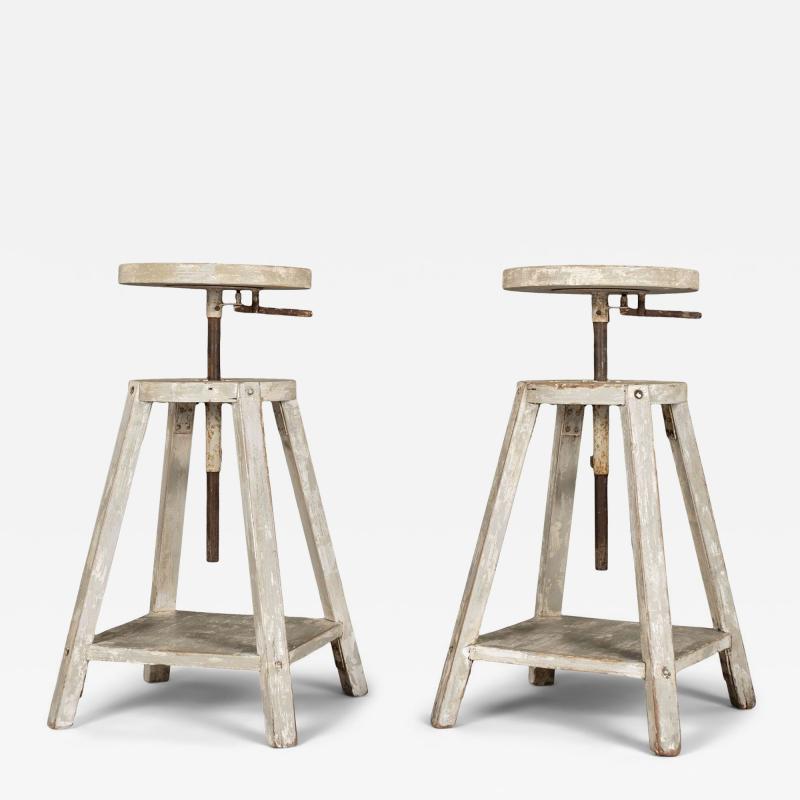 Pair of 1950s Light Gray Painted French Sculptors Stands