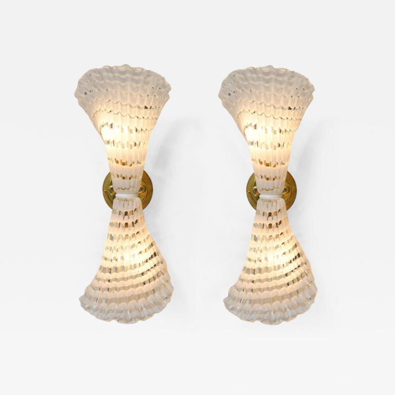 Pair of 1950s Murano glass and brass striped wall lights
