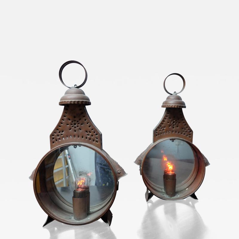 Pair of 1950s copper free standing lanterns France