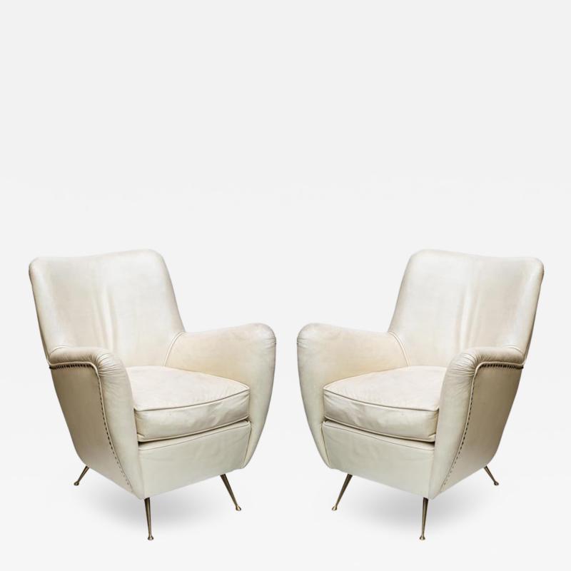 Pair of 1950s leather upholstered Italian design armchairs