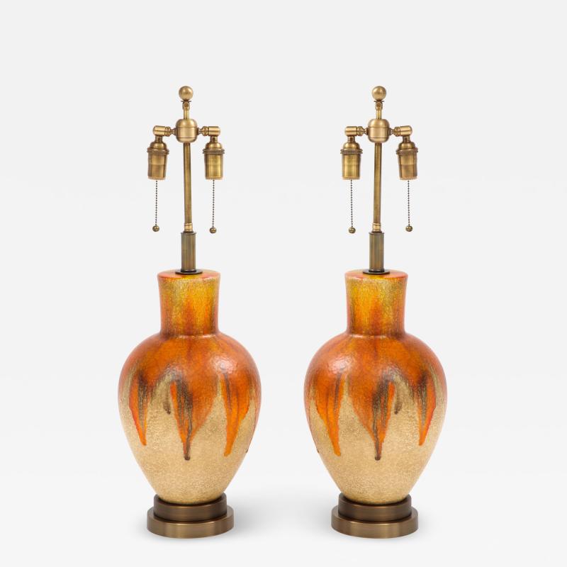 Pair of 1960s Drip Glazed Ceramic Lamps 