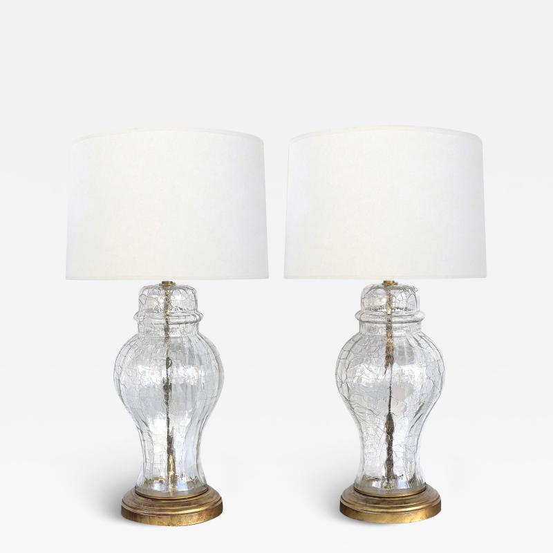 Pair of 1960s Ginger Jar Crackle glass Lamps