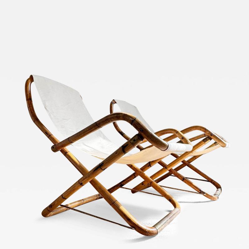 Pair of 1960s Italian Folding Bamboo Deck Chairs