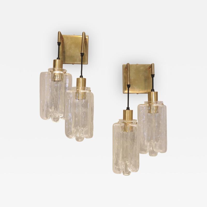 Pair of 1960s Kalmar Glass and Brass Sconces