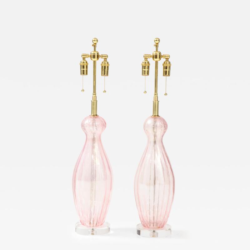 Pair of 1960s Large Pink Murano Glass Lamps