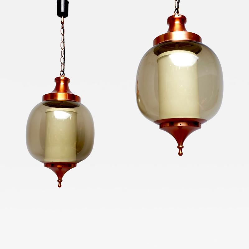 Pair of 1960s copper hanging lanterns France
