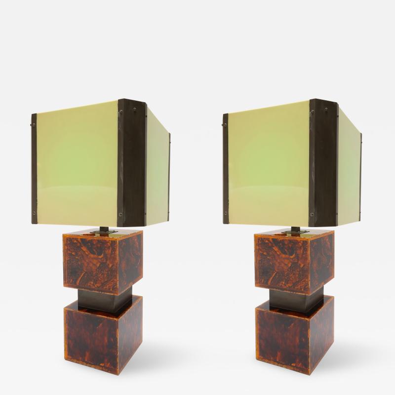 Pair of 1970s French Acrylic Table Lamps