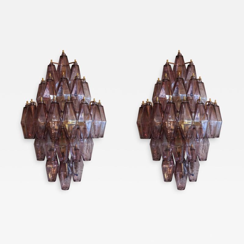 Pair of 1970s Murano Sconces with Amethyst Polyhedron Glass